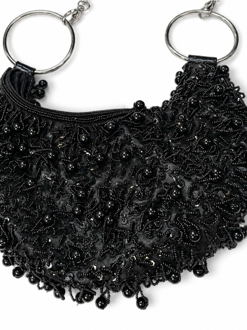 ALDO Vintage Black Beaded Sequin Evening Shoulder Bag Y2K Party Glam Clutch - Picture 11 of 12